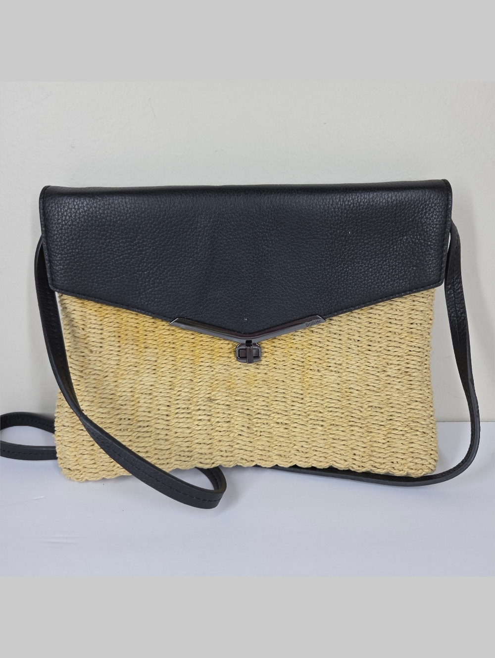 Botkier Beach Valentina Straw Leather Convertible Envelope Bag Coastal Boho